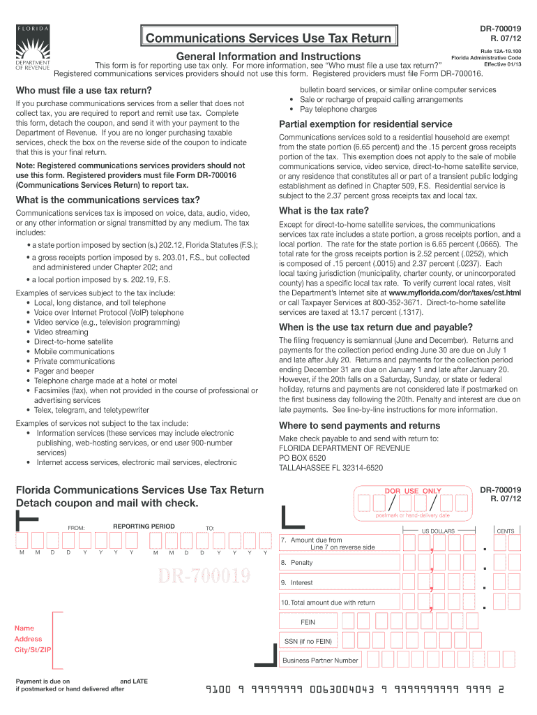  DR 700019 Communications Services Use Tax Return R0712 2018-2024