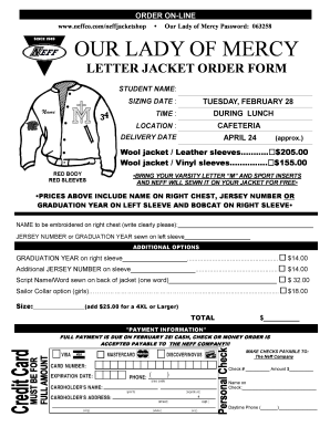 LETTER JACKET ORDER FORM Fayetteville GA Mercycatholic