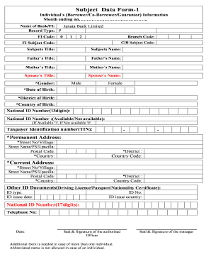 Subject Data Form 1 Janata Bank Limited