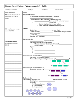 Biology Cornell Notes Macromolecules  Form