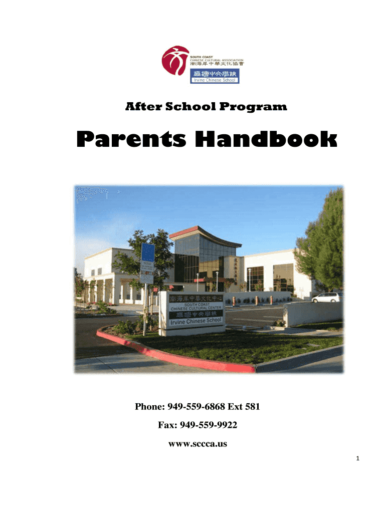 After School Program Parents Handbook Phone 9495596868 Ext 581 Fax 9495599922 Www Sccca  Form