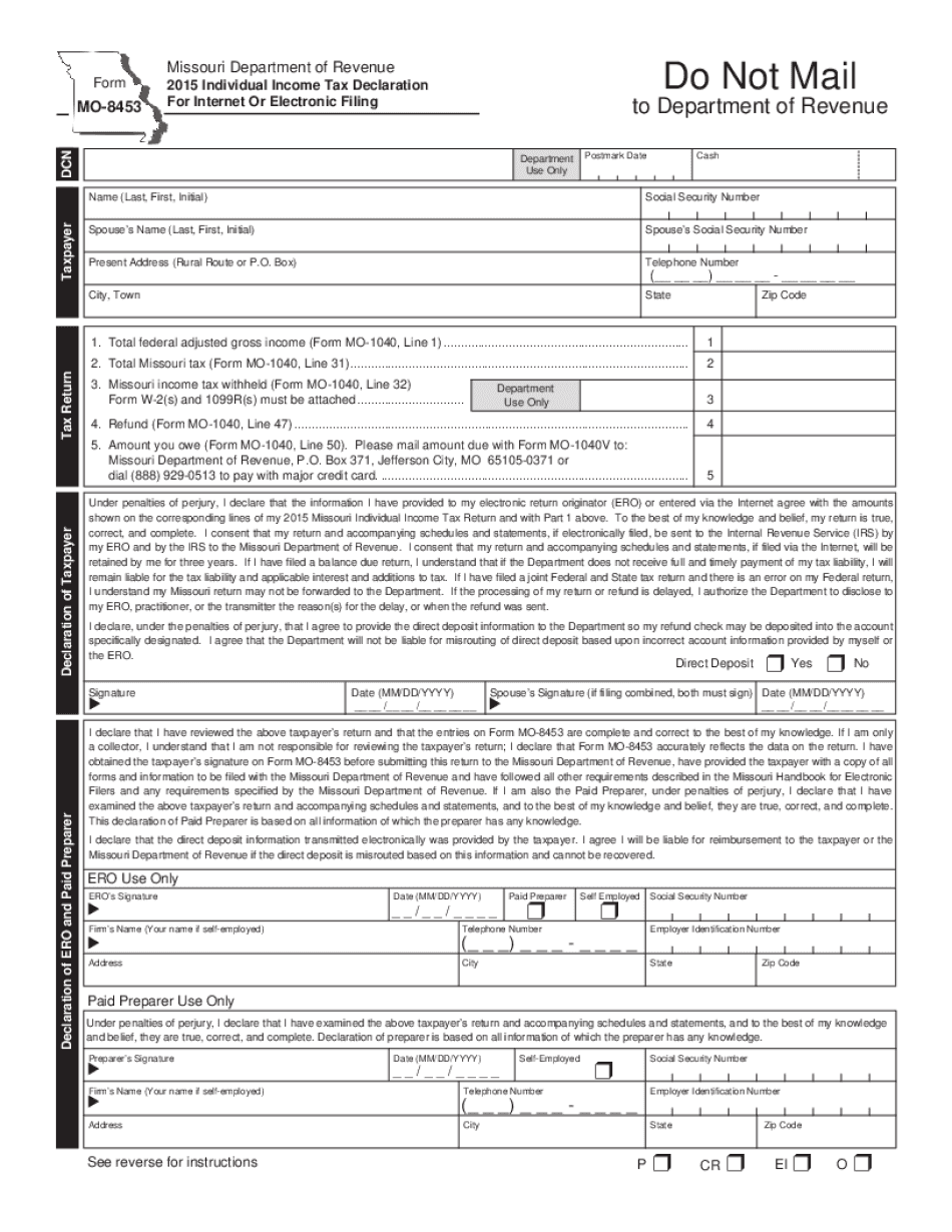 Individual Income Tax Declaration for Internet or Electronic Filing Dor Mo  Form