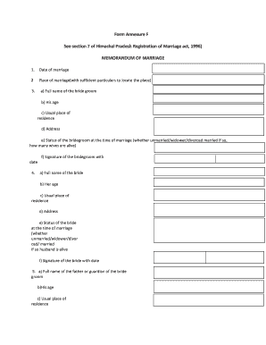 Memorandum of Marriage Form Himachal Pradesh