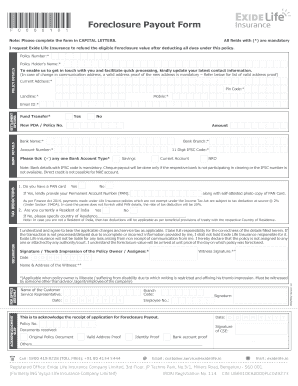 Foreclosure Payout Form Noa Exide Life Insurance Exidelife