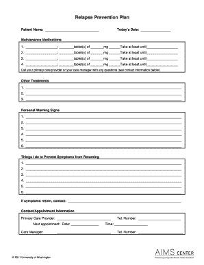 Relapse Prevention Plan Template  Form