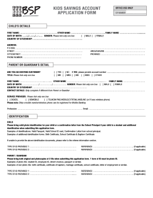 Kids Savings Account  Form