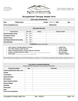 Occupational Therapy Intake Form