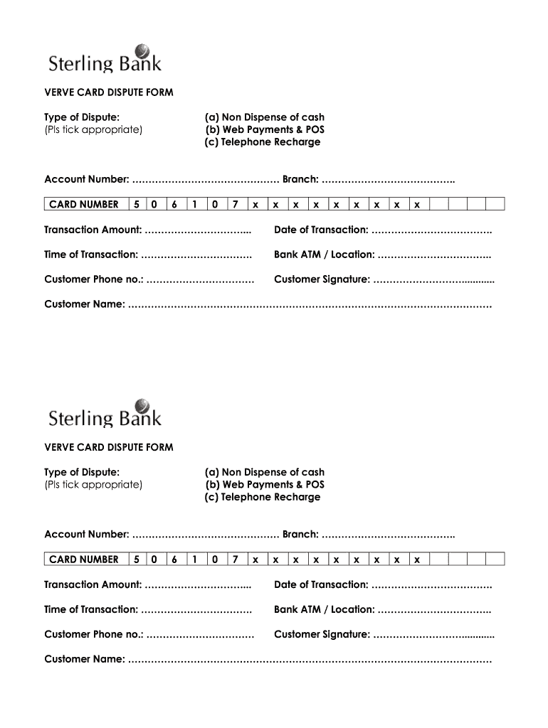 Sterling Bank Dispense Error  Form