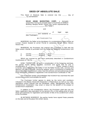 Deed of Absolute Sale Linmarr Towers Condominium Complex  Form