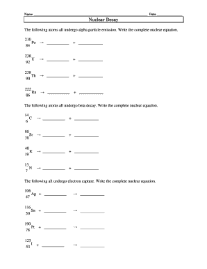 Radioactive Decay Worksheet PDF  Form