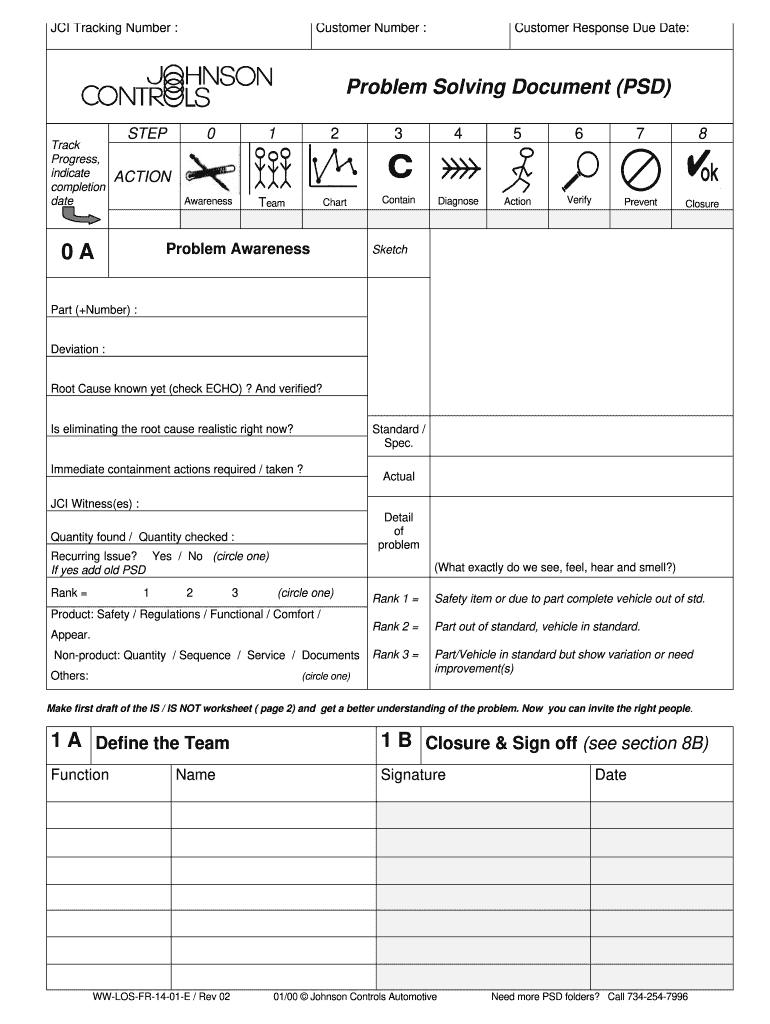 Problem Solving Document PSD  Johnson Controls  Johnsoncontrols  Form