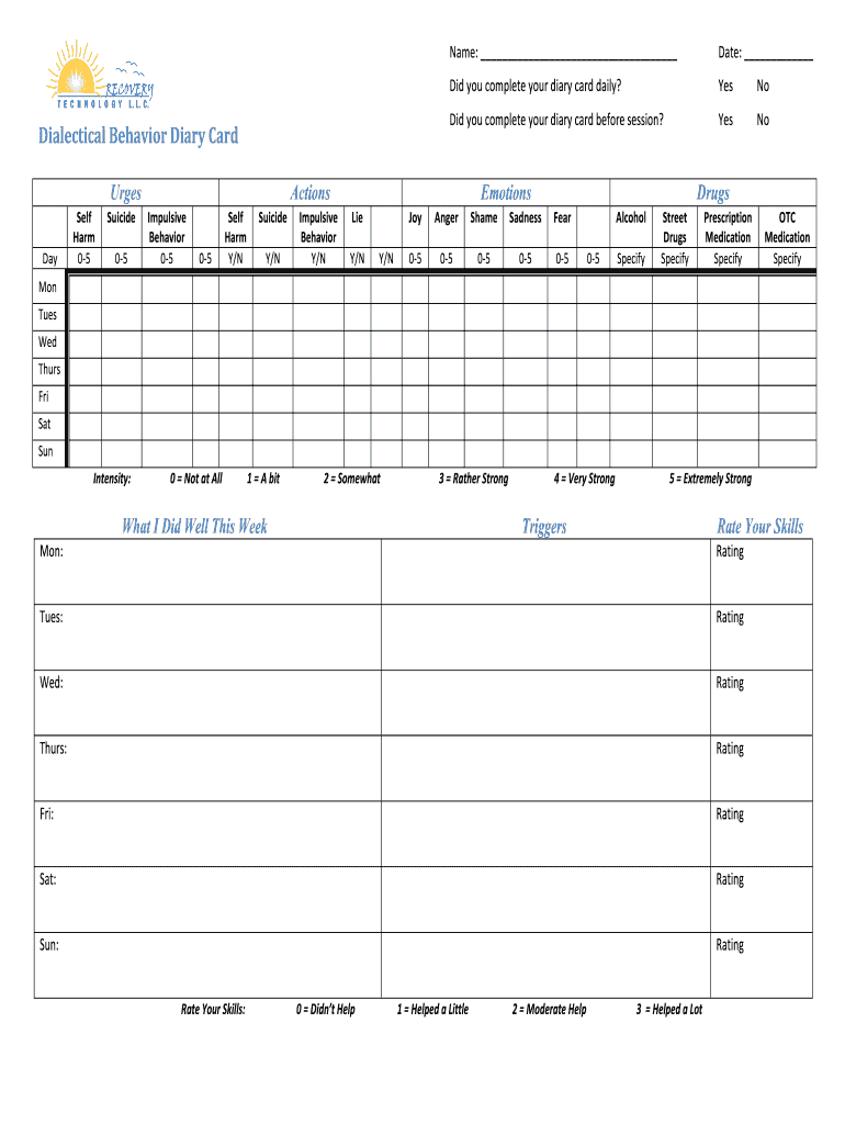  DBT DIARY CARD  Recovery Technology  Recoverytechnology 2012