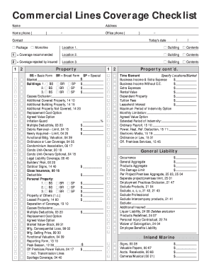 Commercial Lines Coverage Checklist Iiaiowacom  Form