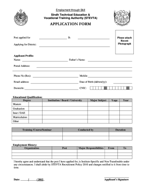 Sindh Technical Education Vocational Training Authority Application Form