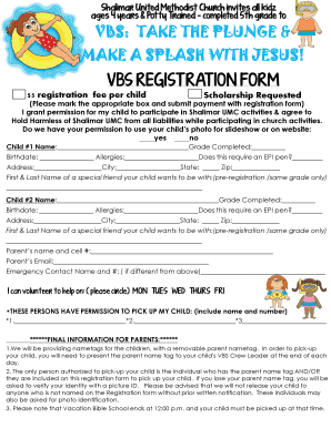 CHURCH MAKE a SPLASH with JESUS REGISTRATION VBS REGIST Shalimar Umc  Form