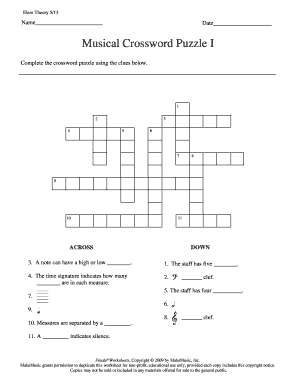 Musical Crossword Puzzle 1 Answer Key  Form