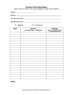 Duration Recording Sheet  Form