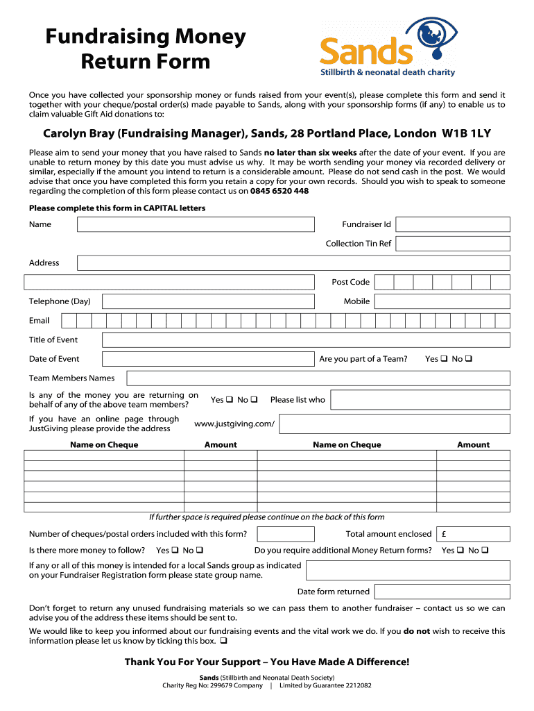 Fundraising Money Return Form Uk Sandsorg