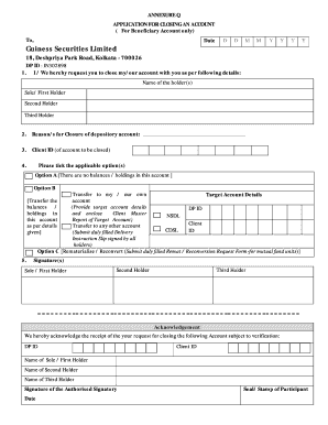 ACCOUNT CLOSING FORM for NSDL Guiness Securities Ltd