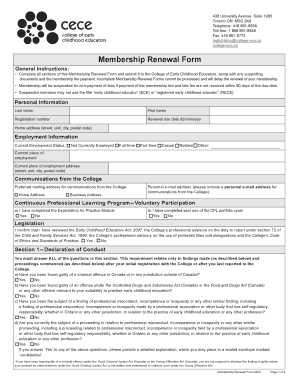 Membership Renewal Form College Ececa