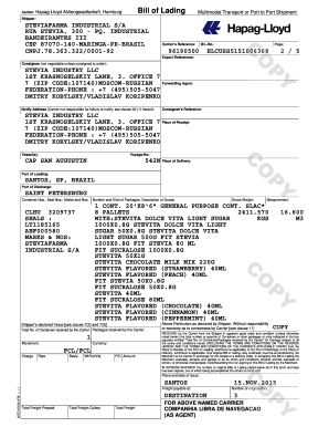 Bill of Lading Hapag Lloyd  Form