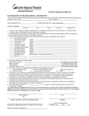 Taylor Regional Hospital  Form