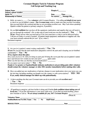 Tuck in Call Script and Tracking Log Confex  Form