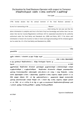Declaration About Annual Turnover by FBO Food Safety  Form