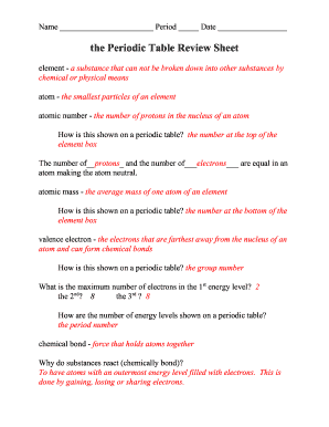 Periodic Table Review Sheet  Form