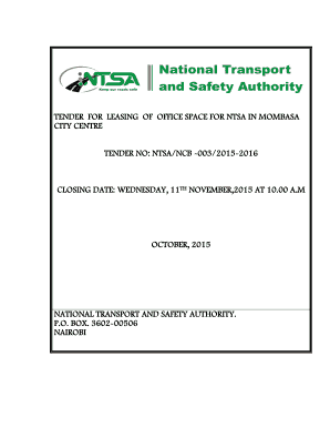TENDER for LEASING of OFFICE SPACE for NTSA in MOMBASA  Form