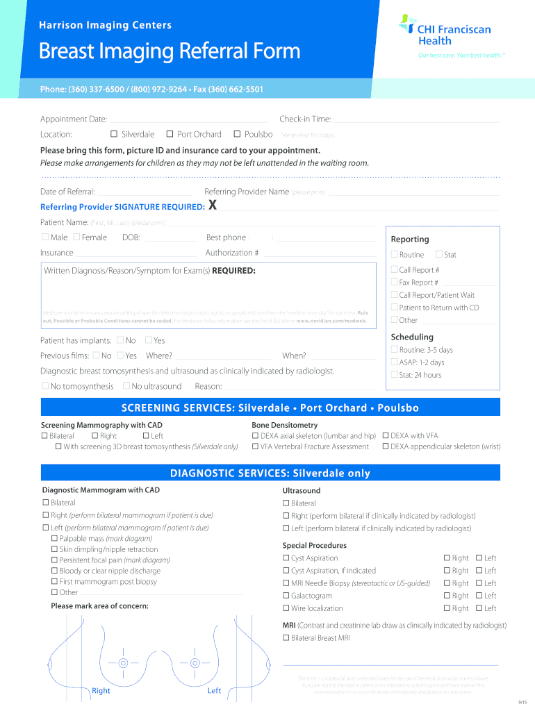 Breast Imaging Referral Form Harrison Imaging Centers