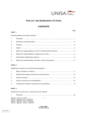 Unisa Ethics Policy  Form