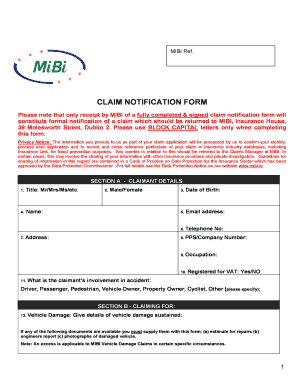 CLAIM NOTIFICATION FORM MIBI Mibi