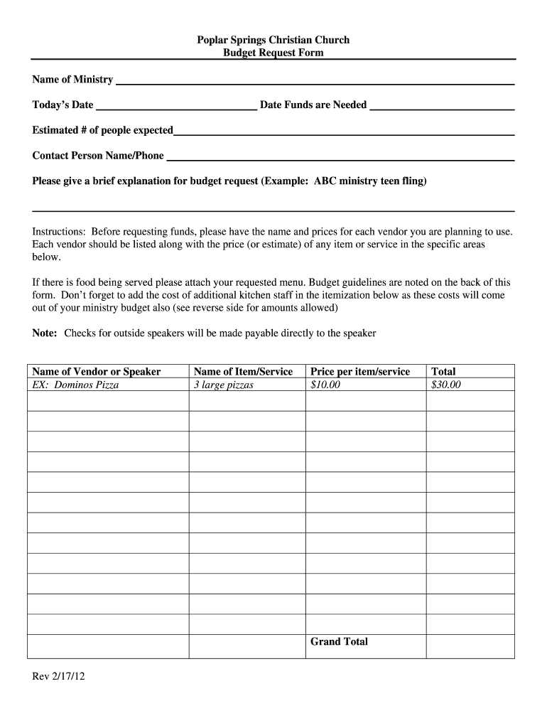 Church Budget Request Form