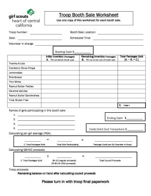 Troop Booth Sale Worksheet  Form