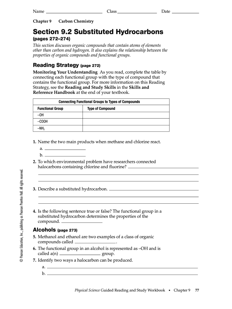 Substituted Hydrocarbons Worksheet Answers  Form