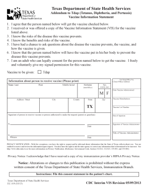 Addendum to Tdap Tetanus Diphtheria and Pertussis  Form