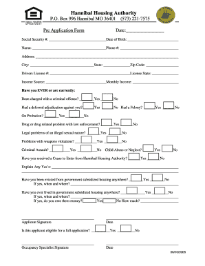 Hannibal Housing Manager  Form