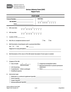 Serious Adverse Event SAE Report Form NCCIH