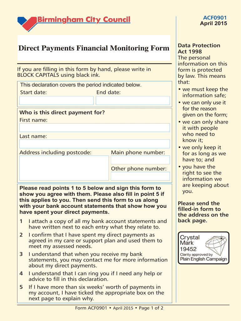 Direct Payments Quarterly Return Declaration  My  Form