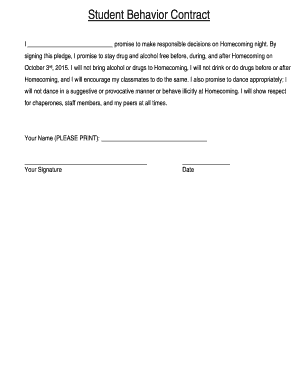 Student Behavior Contract Bishop Hartley High School Bishop Hartley  Form