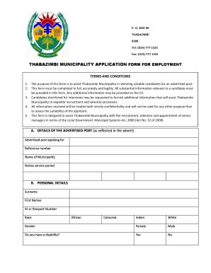 TLM APPLICATION FORM for EMPLOYMENT Thabazimbi Gov