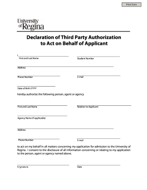 University of Regina B3rdb Party BAuthorizationb  Form