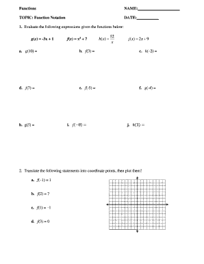 Function Notation Worksheet  Form