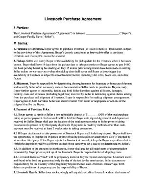 Livestock Purchase Agreement Gasper Family Farm  Form