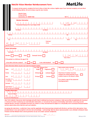 Metlife Vision Claim Form