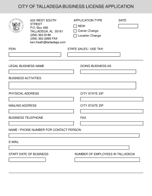 City of Talladega Business License  Form