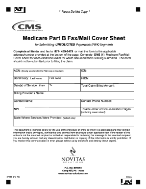 Medicare Part B Fax Cover Sheet  Form