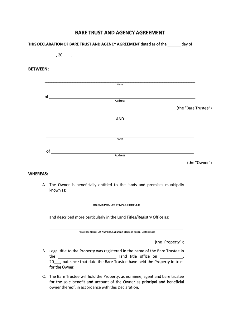 Bare Trust Agreement Template  Form