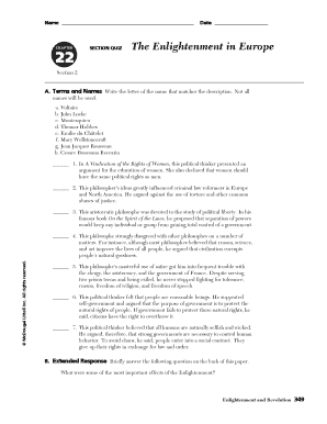 Chapter 22 Section 2 the Enlightenment in Europe  Form